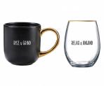 Mug & Stemless Wine Gift Set - Rise & Grind, then Relax & Unwind 0