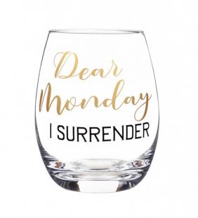 Stemless Wine Glass with Gift Box - Dear Monday, I Surrender 17oz
